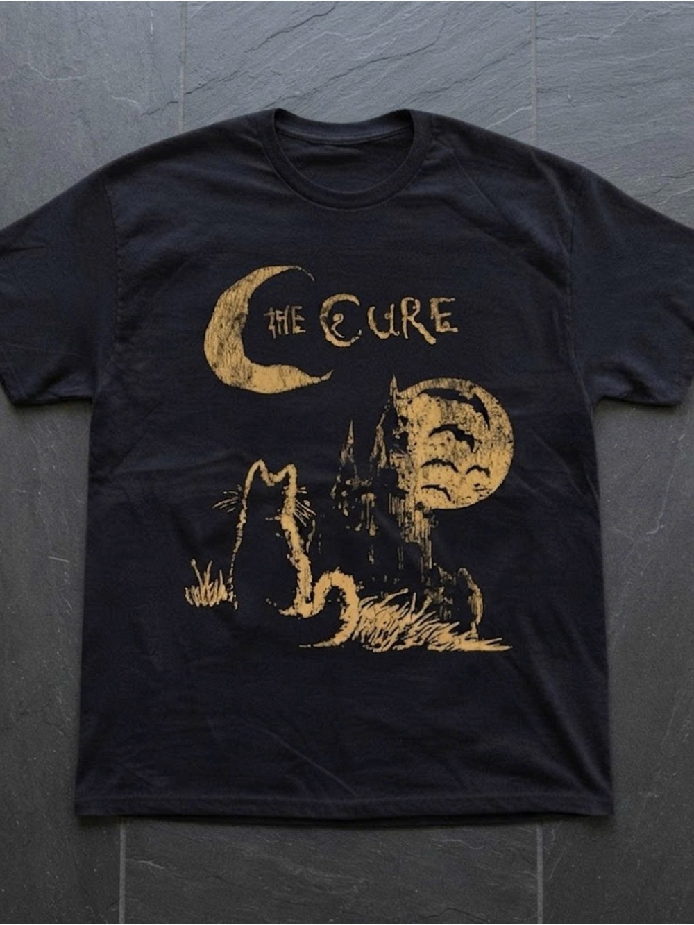 Guitar Cat Graphic Print Brown Cotton Gildan T-Shirt